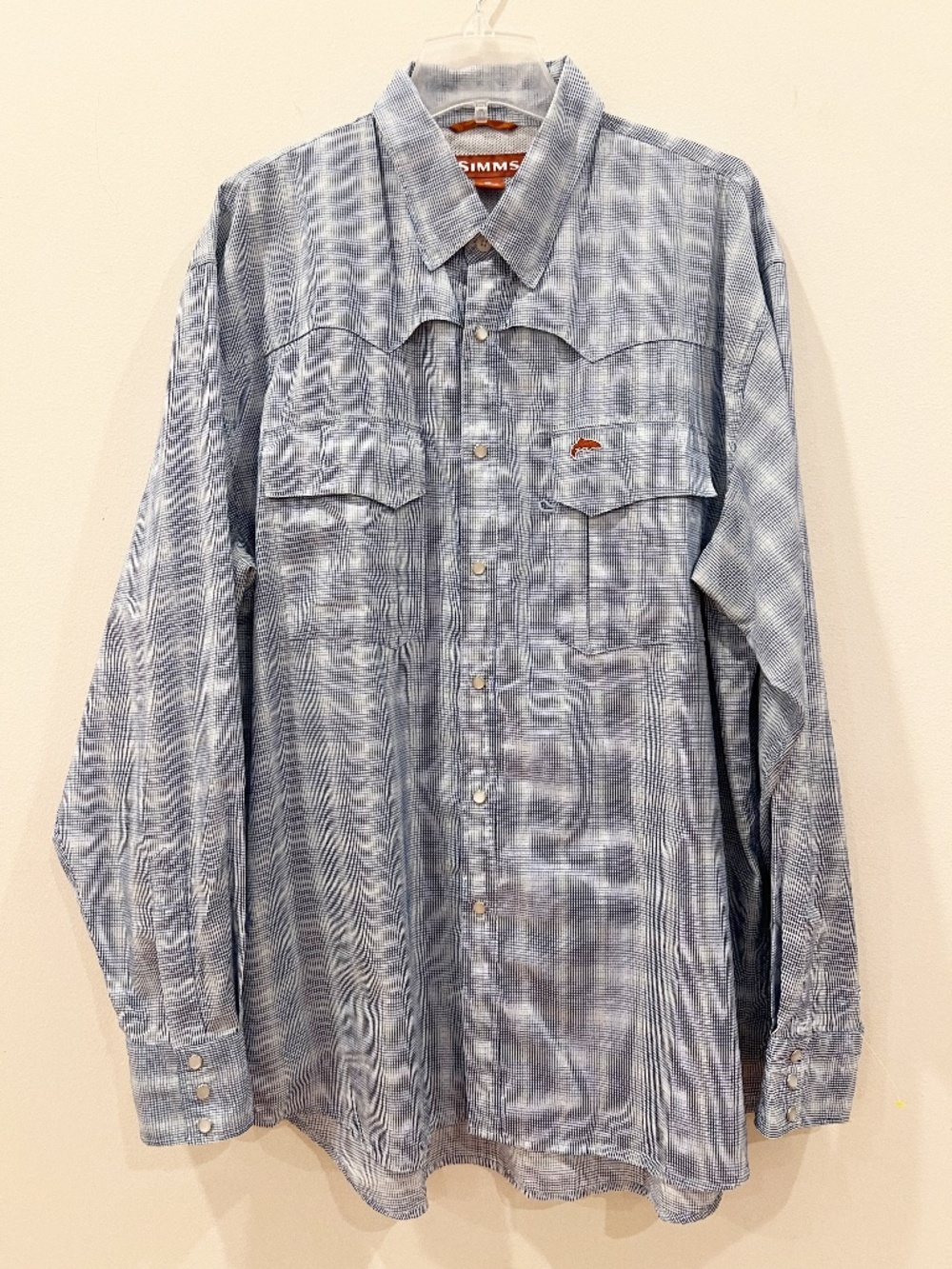 Simms Fishing Shirt Mens XXL 2XL Micro Check Pearl Snap Long Sleeve 3XDRY Tech